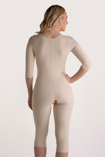 High Back, Knee Length, Sleeved Bodysuit with Hook & Eye Closure (BB09-BK)