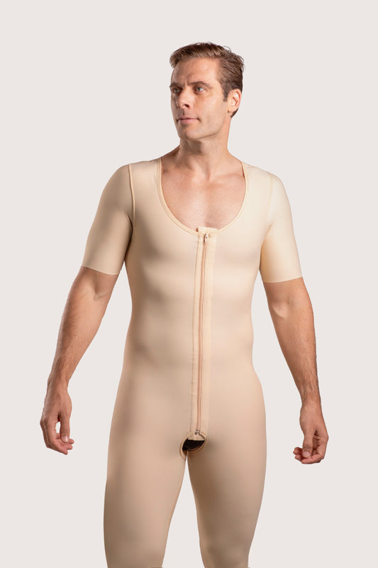 Short Sleeve Mid Calf Zippered Bodysuit (MG07-BK)