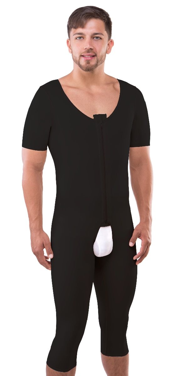 Short Sleeve Mid Calf Pull On Bodysuit (MG08-BK)