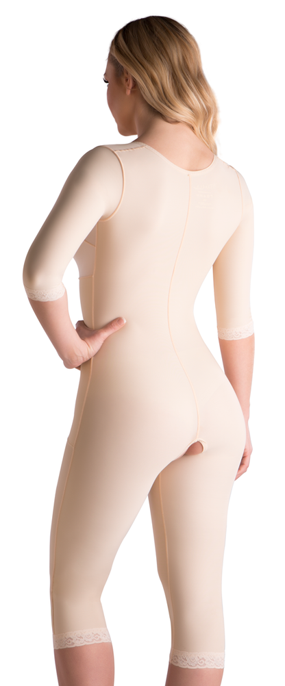 High Back, Knee Length, Sleeved Bodysuit with Hook & Eye Closure (BB09-BK)