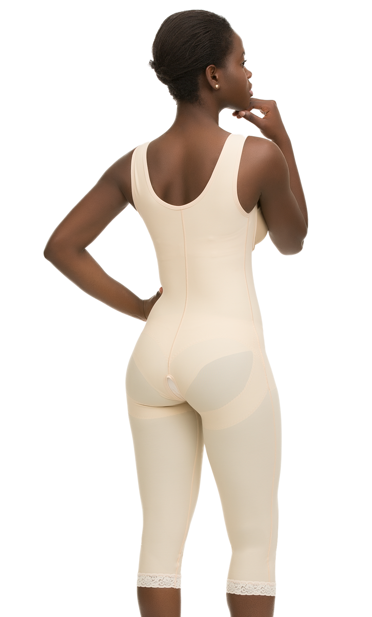 High Back, Hook & Eye, Buttocks Enhancing, Knee Length Girdle with Suspenders (BE13-BK)