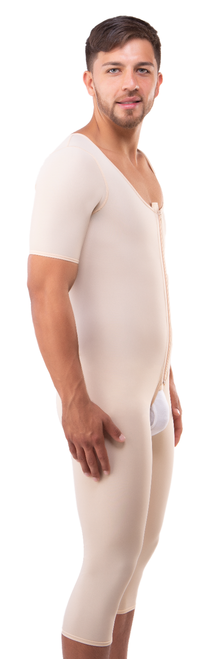 Short Sleeve Mid Calf Zippered Bodysuit (MG07-BK)